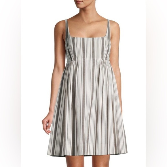 Rebecca Taylor Dress White Gray Striped Cotton Sleeveless Empire Waist Size 0 - Picture 1 of 11